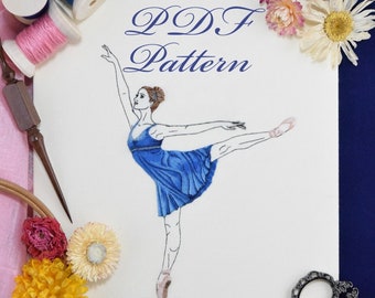 Needle painting embroidery of a ballerina, beginner friendly embroidery PDF pattern. Beginner friendly pattern.