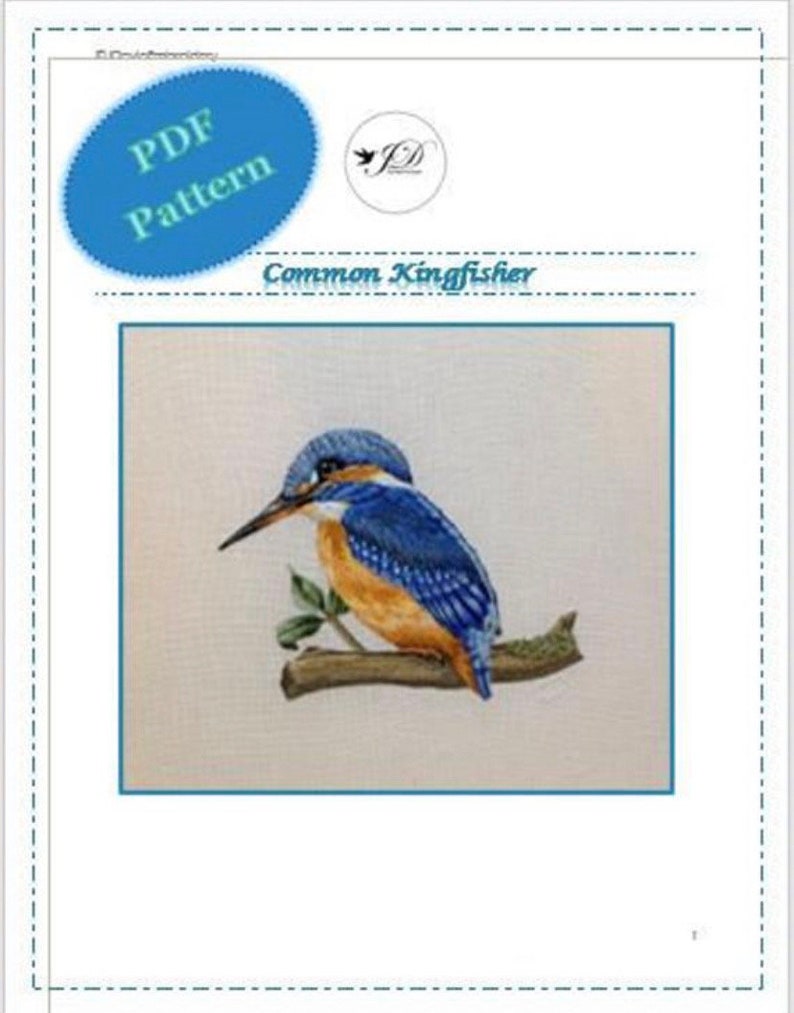 Kingfisher needle painting embroidery PDF pattern image 2