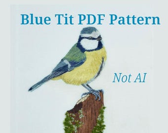 Blue Tit needle painting embroidery pattern. Bird embroidery pattern booklet.