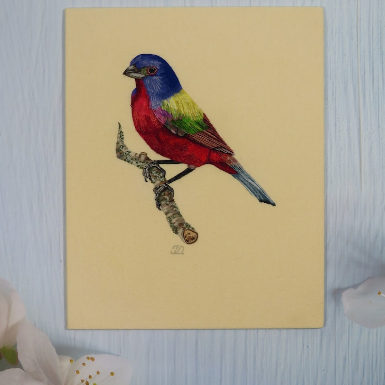 Hand Embroidery PDF pattern of a Painted Bunting Bird, instant download. image 10