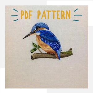 Kingfisher needle painting embroidery digital booklet PDF pattern, hand embroidery PDF pattern.