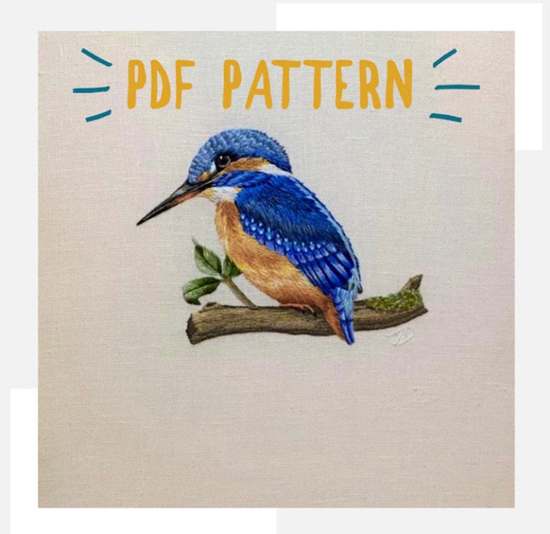 Kingfisher needle painting embroidery PDF pattern image 1