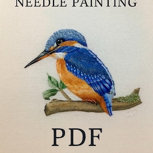 Kingfisher Needle Painting Embroidery Pattern: Silk Shading Bird (PDF Pattern) image 1