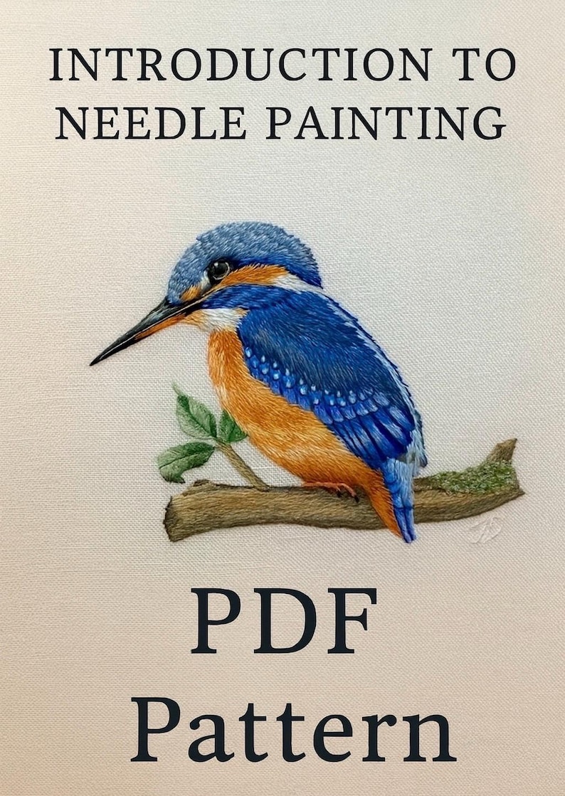 Kingfisher Needle Painting Embroidery Pattern: Silk Shading Bird (PDF Pattern) image 1