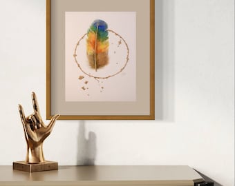 Macaw Feather Needle Painting: Hand Embroidered Wall Art (8x10)