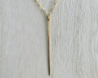 Larger Gold Needle Charm Necklace