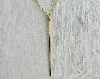 Gold needle pendant necklace, Real tapestry embroidery needle, 24k gold plated needle.