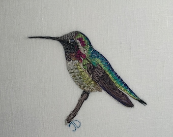 Hummingbird Needle Painting: Hand Embroidered Silk Shading Art