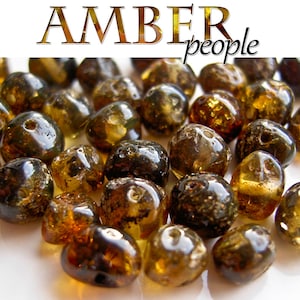 Baltic Amber Beads 10g FOREST GREEN, Holed Loose Rounded, Polished Drilled Baroque Style, Authentic Baltic Sea Amber, 4-6mm Beads