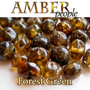 Baltic Amber Beads 5-20g, Authentic Holed Loose Rounded, Polished or Raw, Drilled Baroque Style, 4-7mm Beads, Random, Champagne & Green Forest Green