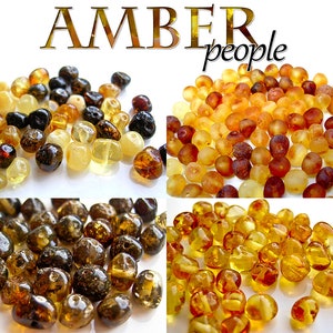 Baltic Amber Beads 5-20g, Authentic Holed Loose Rounded, Polished or Raw, Drilled Baroque Style, 4-7mm Beads, Random, Champagne & Green image 1