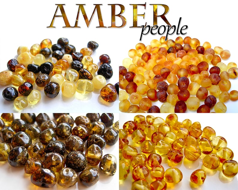 Baltic Amber Beads 5-20g, Authentic Holed Loose Rounded, Polished or Raw, Drilled Baroque Style, 4-7mm Beads, Random, Champagne & Green image 1