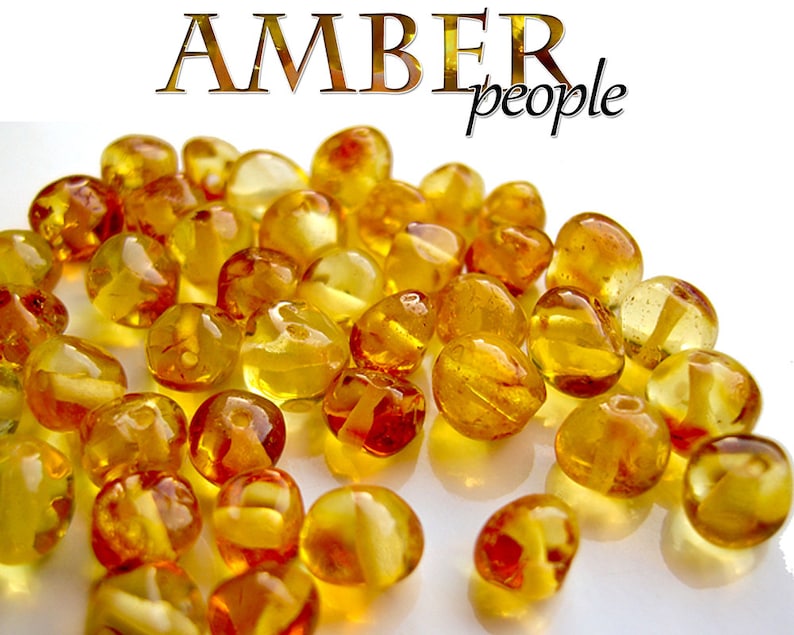 Baltic Amber Beads 5g CHAMPAGNE, Holed Loose Rounded, Polished Drilled