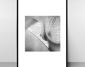 Novel – Minimalist black and white abstract art print, contemporary signed wall poster