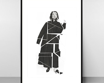 Soul's Radiance – Contemporary black and white graphic collage art print, signed wall decoration