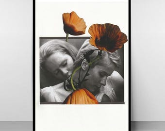 Freedom tastes like your skin – Contemporary poetic floral collage art print, signed wall decoration