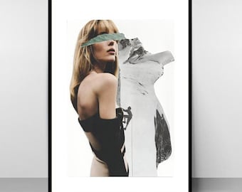 Climb Me If You Dare – Contemporary feminine collage art print, signed wall art poster