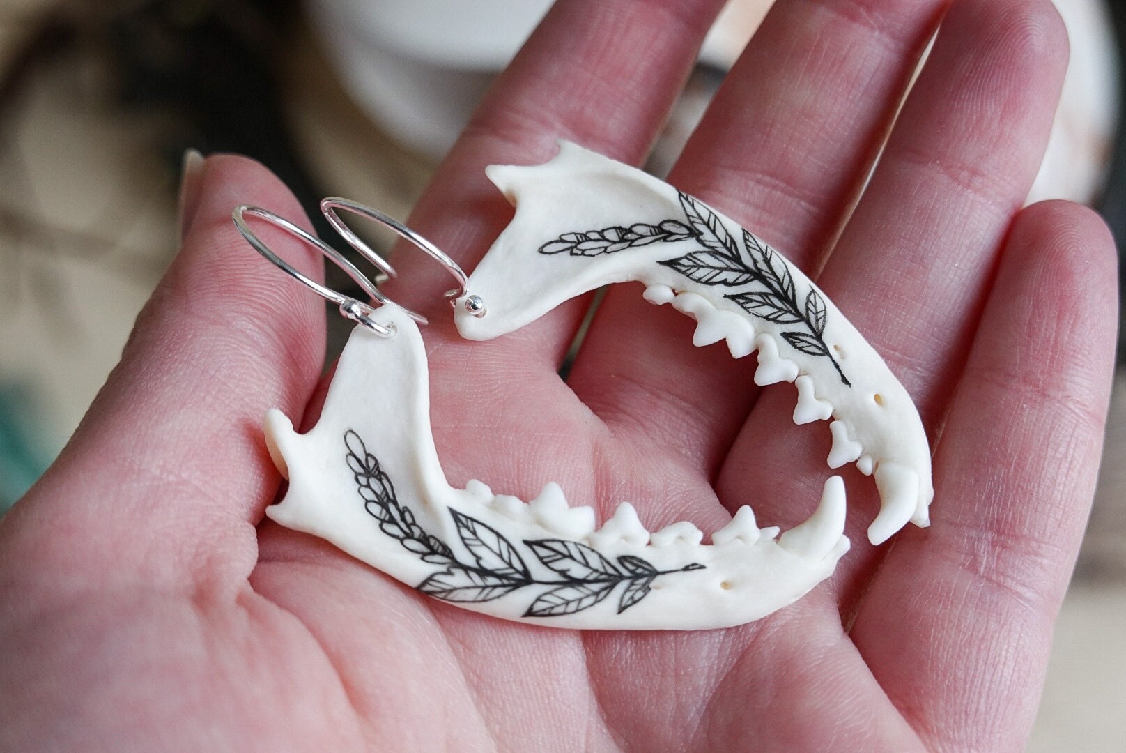 Elegance Earrings with marten jawbone, snake jewelry, snake earrings, vertebra earrings, snake bone, repurposed jewelry