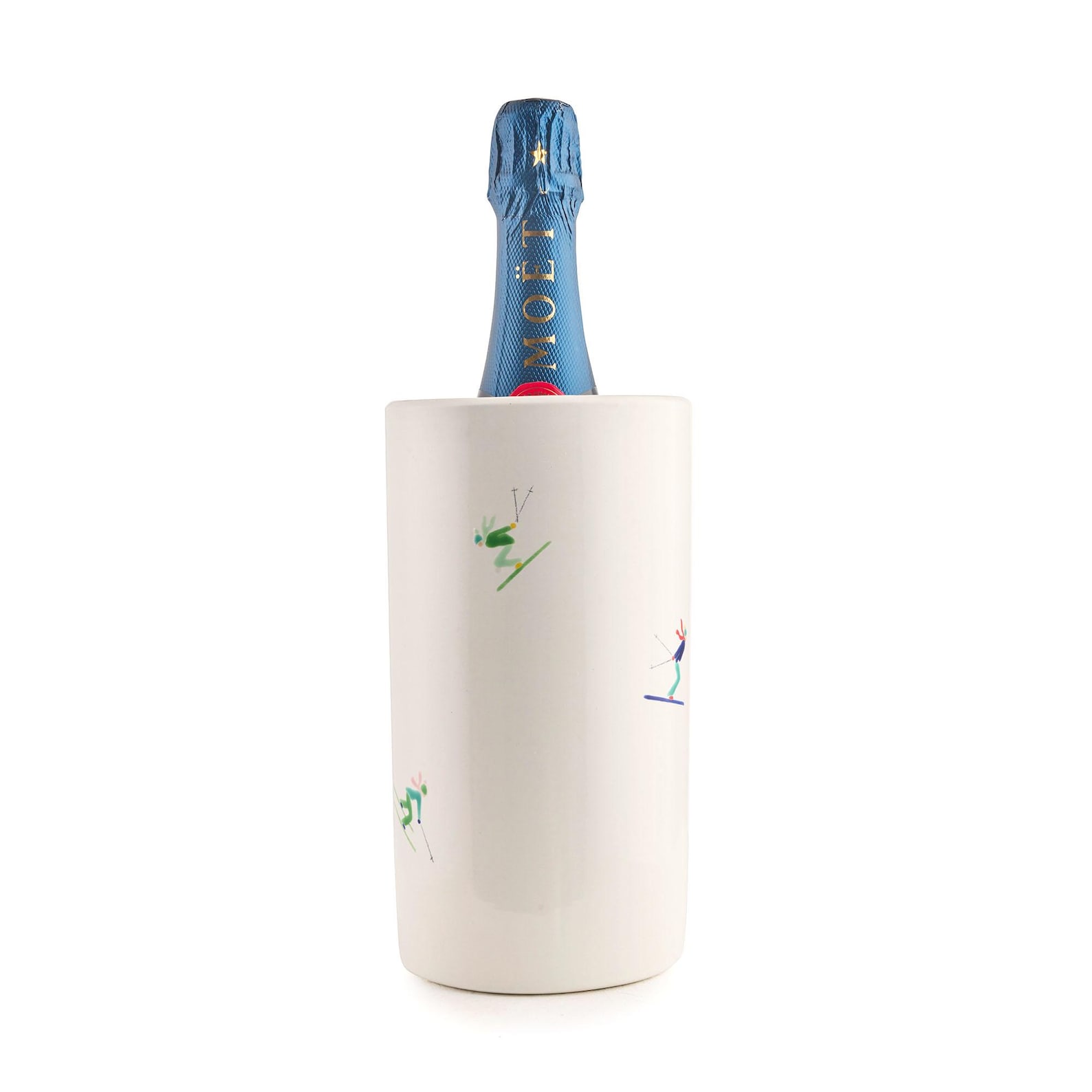 Hand Painted Skier Ceramic Wine Cooler