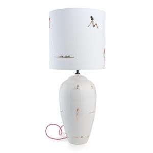 Hand painted ceramic table lamp (without lampshade) sunbathing colourful Pampelonne design