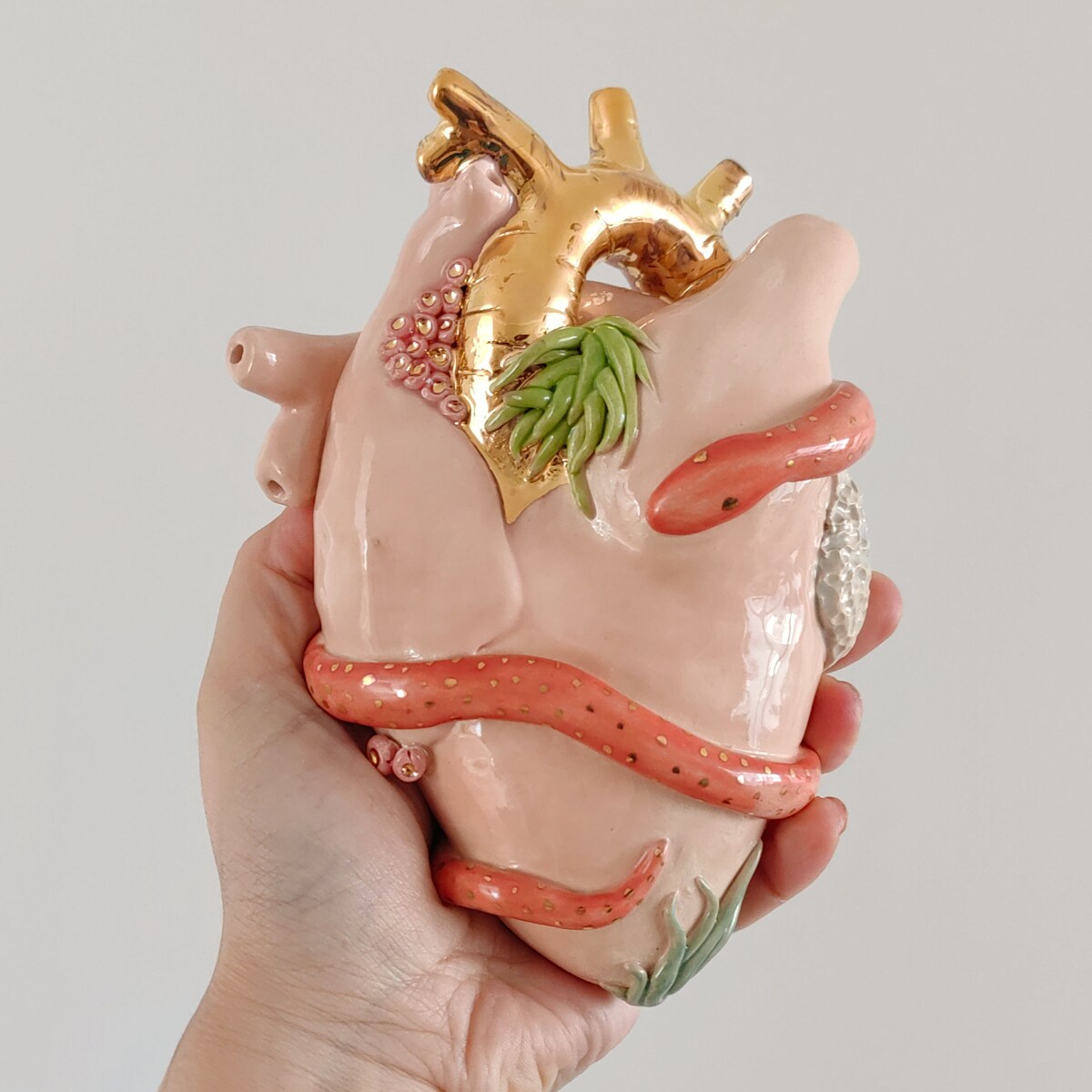 PRE-ORDER Anatomical Heart Sculpture, Ceramic Snake Wall Decor, 22k Gold Luster, Ceramic Wall Art, Gift for Best Friend - Etsy