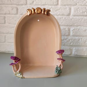 PRE ORDER Handmade Ceramic Shrine Wall Altar, Moon Phrase Shelf, Ceramic Mushrooms, Mystic Art, Living Room Decor