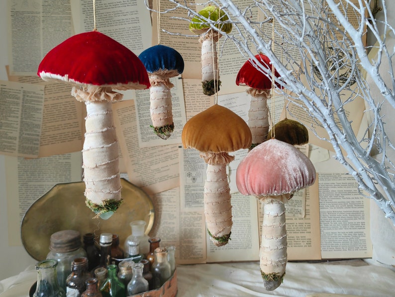 Set of 3 Colorful Mushroom Ornaments, Fairytale Decor, Mushroom Decor, Mothers Day Gift, Tree Decoration, Crystal Healing, Quartz Decor image 7