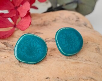 Teal Green Porcelain Earrings, Mothers Day Gift, Porcelain Studs, Handmade Earrings, Gift for Her, Mommy Gift, Gift For Mom, Birthday Gift