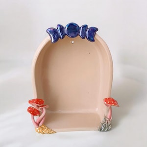 PRE-ORDER Ceramic Wall Shelf, Ceramic Shrine, Wall Altar, Moon Altar, Spiritual Decor, Ceramic Mushrooms, Mystic Decor, Moon Phrase Decor