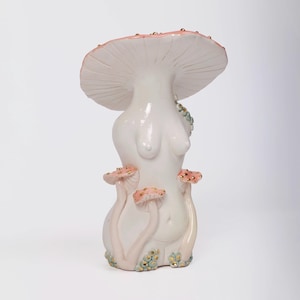 Peach Ceramic Mushroom Lady Home Decor, , Whimsical Toadstool Sculpture, Psychedelic Gift For Friend