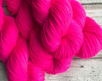 Ultra Pink hand dyed yarn SW merino sock fingering  GypsySoulFibers