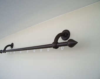 Single Curtain Rail for Window with Rollers, Curved Wall Brackets and Bell Ends