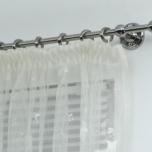 Single Curtain Rod for Window with Steel Rings and Hooks, Standard Wall Brackets and Ball Ends