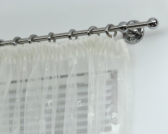 Single Curtain Rod for Window with Steel Rings and Hooks, Standard Wall Brackets and Ball Ends