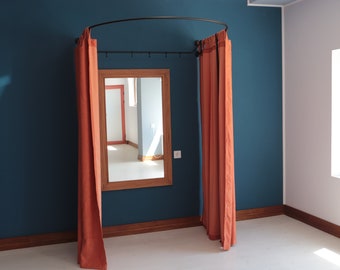 U shaped Standing Oval Fitting and Dressing Room with Clothes Hanger for Wall Montage with 2 Straight Floor Supports- 230 cm(90.5") High