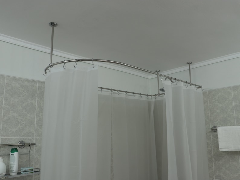 Tringle à rideau de douche semi-ovale et carrée à 360 degrés pour salle de bain, essayage et dressing avec supports de plafond à taille personnalisée image 3