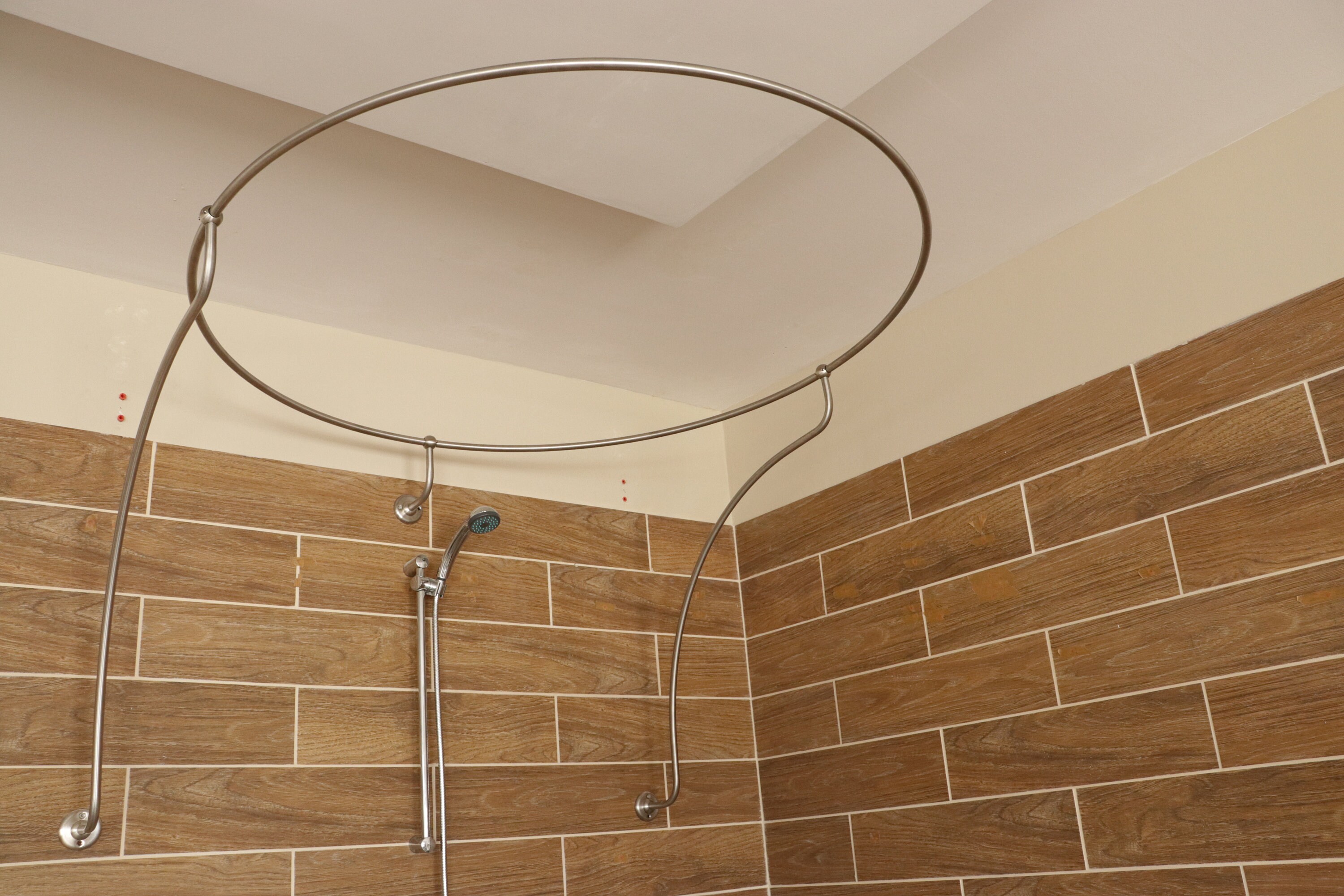Barra de cortina de ducha en forma de rectángulo de 360 grados para baño,  accesorios y vestidores con soportes de pared y techo en tamaño  personalizado -  España