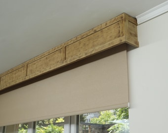 Rustic Window Valance, Cornice Board, Pelmet Box, Curtain Box- Veneered MDF OAK Mod. 209 Burnt Wood Design, Ceiling Assembly