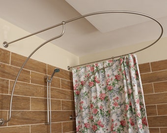 U-Shaped Shower Curtain Rod for Bathroom, Fitting and Dressing room for Wall Mounting with Italian Style Curved Wall Supports