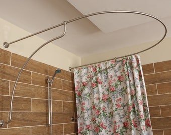 U- Shaped Shower Curtain Rod for Bathroom, Fitting and Dressing room for Wall Montage with Italian Style Curved Wall Supports