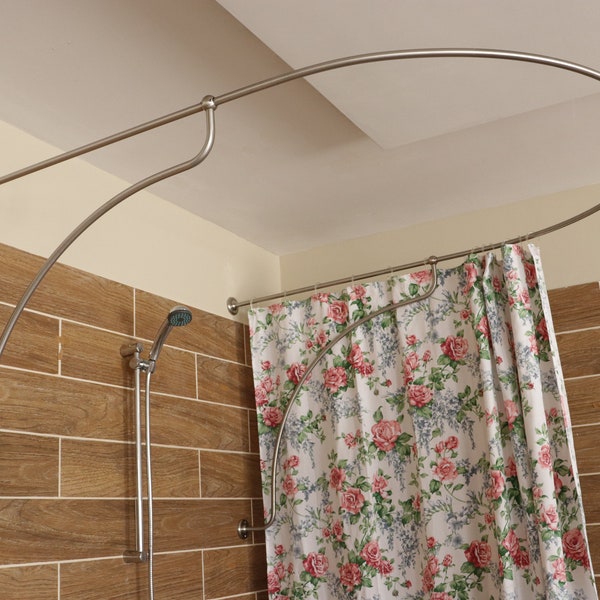 U- Shaped Shower Curtain Rod for Bathroom, Fitting and Dressing room for Wall Montage with Italian Style Curved Wall Supports