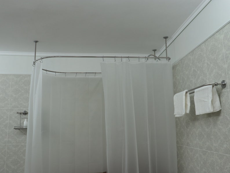 Tringle à rideau de douche semi-ovale et carrée à 360 degrés pour salle de bain, essayage et dressing avec supports de plafond à taille personnalisée image 4