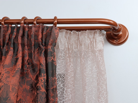 Combinación de riel y barra de cortina opaca doble, acabado de estilo  francés para ventana, anillos de acero con ganchos y rodillos de plástico,  montaje en pared -  México