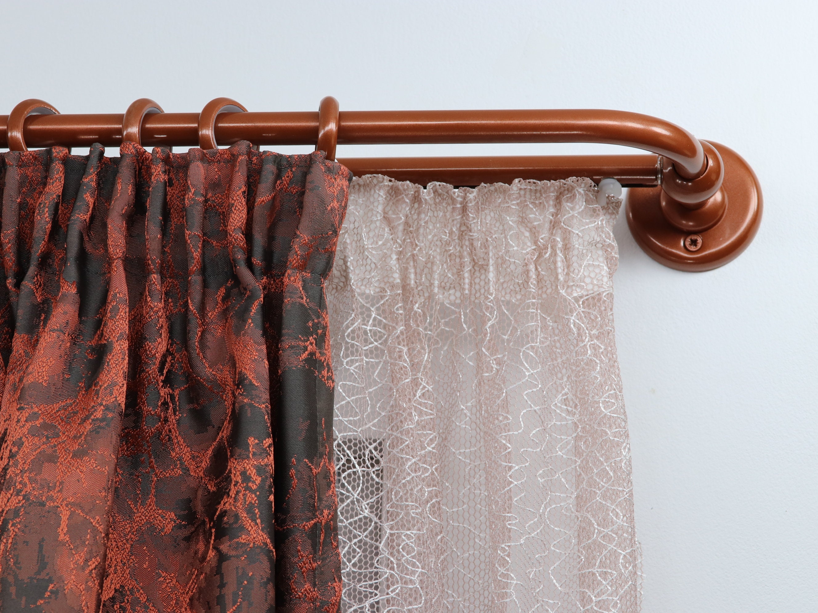 Double Blackout Curtain Rod Rail Combination French Style Finish for Window Steel Rings With Hooks and Plastic Rollers Wall Mounting Etsy