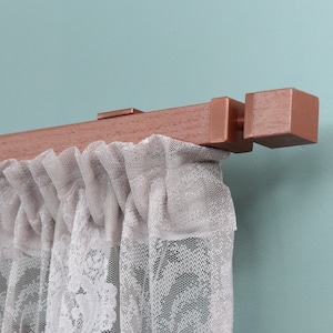Single Wooden Window Rail, Veneered MDF OAK Profile and Aluminum Rail with Hook Rollers, Wall Brackets, Cube Ends and Metallic Color Finish
