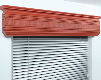 Window Valance, Cornice Board, Pelmet Box- Wooden Mod. 5- Flowers Pattern, Color Finishes according to the catalog of Benjamin Moore