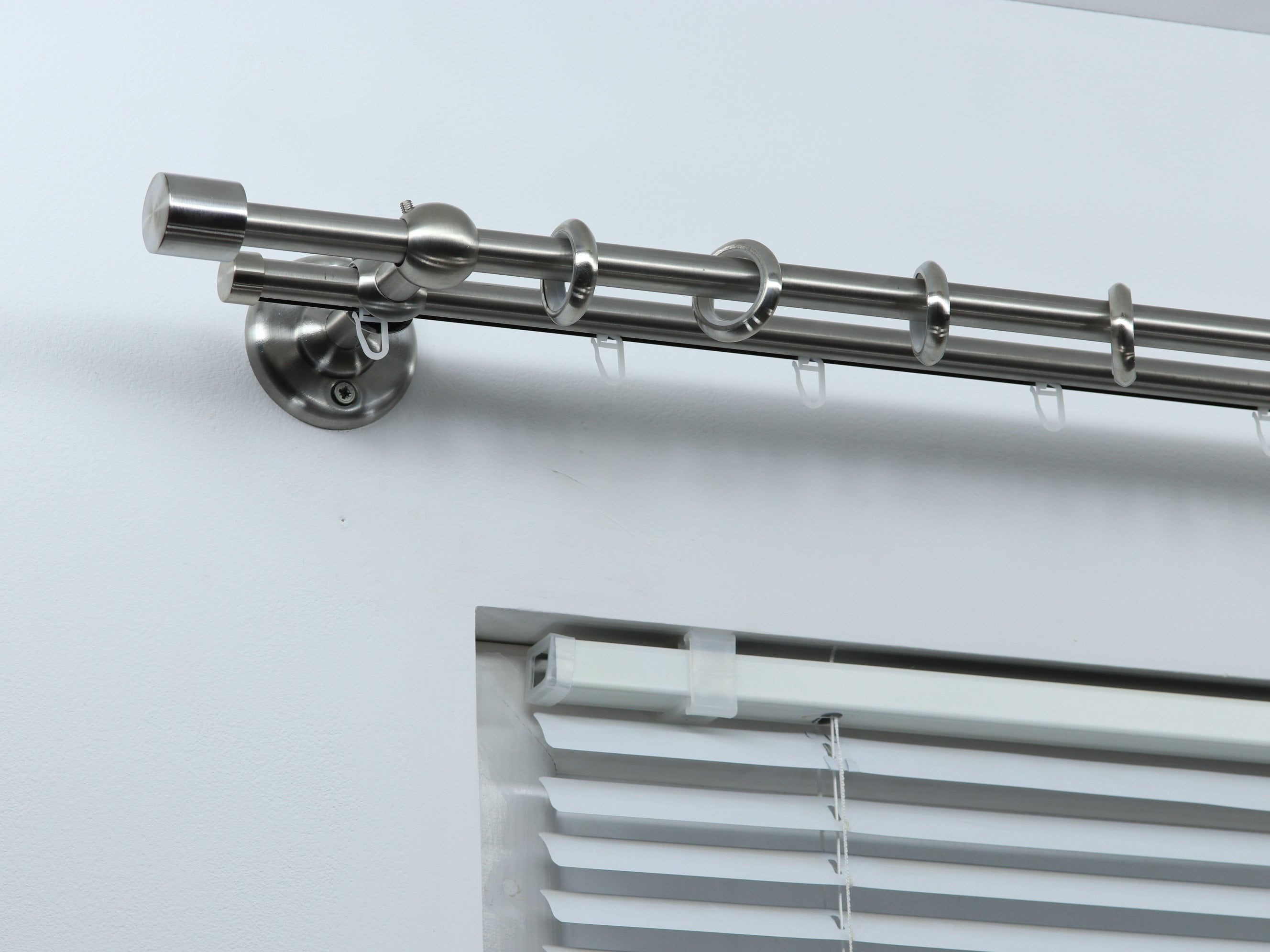 Asta Per Tenda Doppia In Metallo Effetto Acciaio Inox, Ø16 Mm, Lunghezza 160 Cm, Con Supporti E Terminali