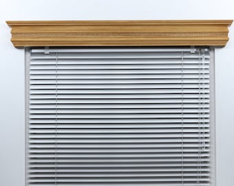 Window Valance, Cornice Board, Pelmet Box- Wooden Mod. 7- Leaf Line, Wall Montage and Many Colors Finishes