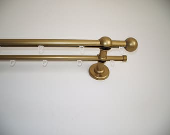 Double Curtain Rail Different Pipes for Window with Rollers, Double Wall Brackets and Ball Ends