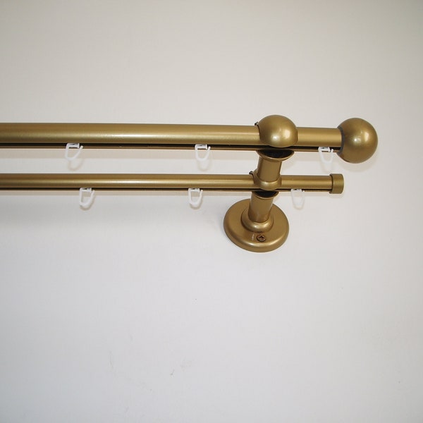 Double Curtain Rail Different Pipes for Window with Rollers, Double Wall Brackets and Ball Ends